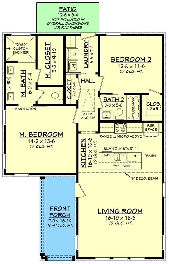 Plan 51920HZ: Modern Cottage House Plan Just Under 1200 Square Feet - Floor Plan - Main Level - Cottage, Southern, Traditional, Transitional