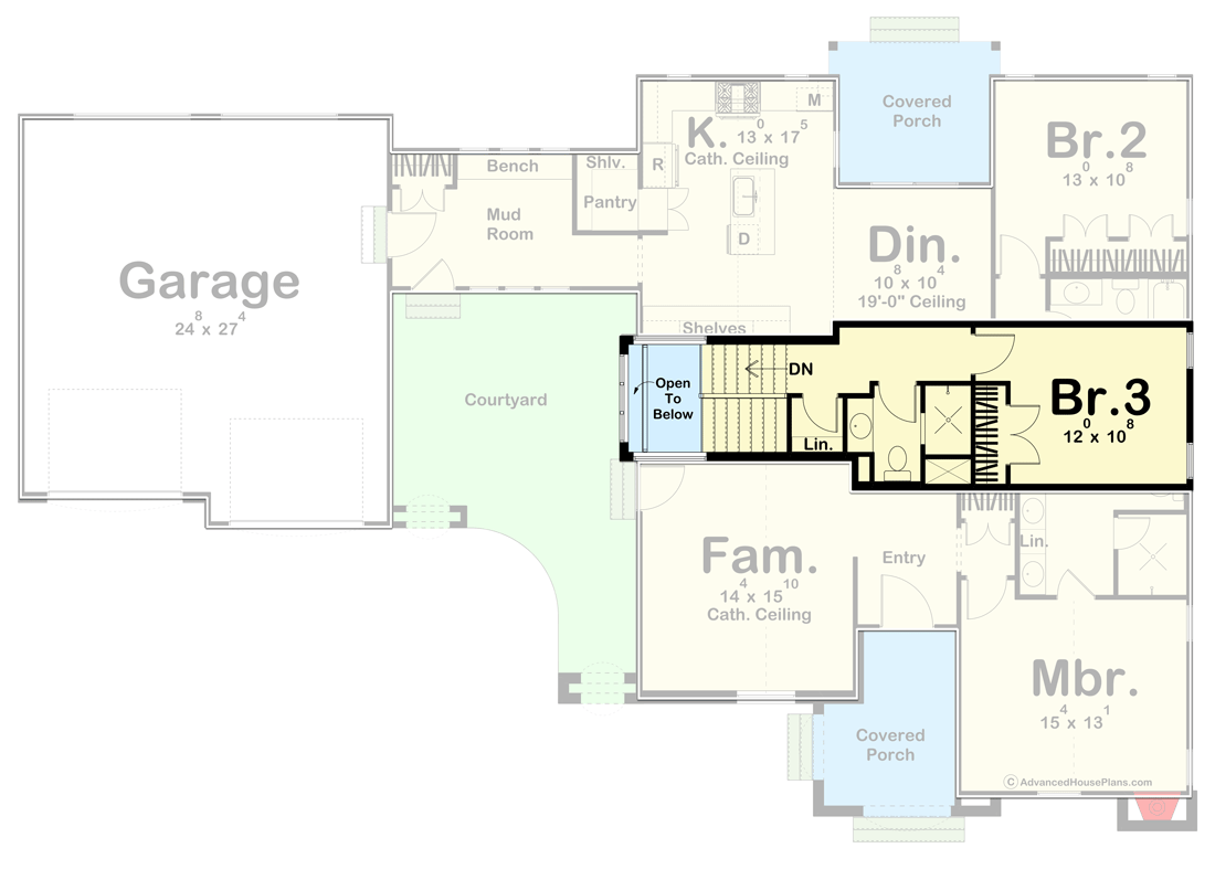 Plan 623126DJ: 2000 Sq Ft Modern Cottage-Style House Plan with Courtyard and Covered Porch - Floor Plan - 2nd Floor - Cottage, European, French Country, Transitional