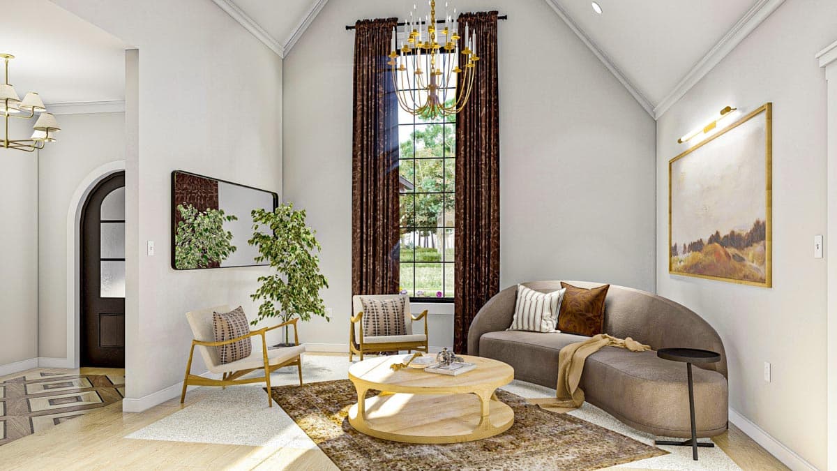 Plan 623126DJ: 2000 Sq Ft Modern Cottage-Style House Plan with Courtyard and Covered Porch - Image #5 - Cottage, European, French Country, Transitional