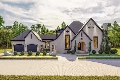 2000 Sq Ft Modern Cottage-Style House Plan with Courtyard and Covered Porch