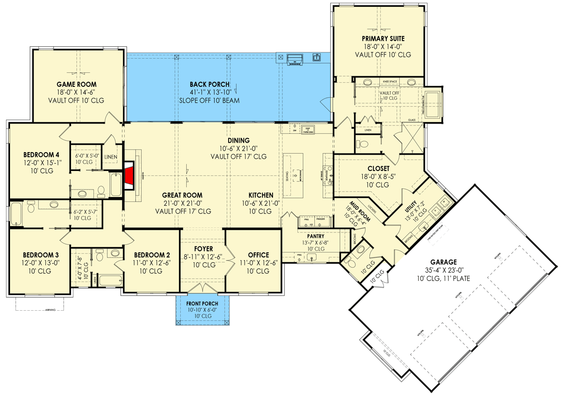 Plan 818022JSS: Rustic Hill Country Home Plan with Angled Garage and Game Room - 3609 Sq Ft - Floor Plan - Main Level - Craftsman, Farmhouse, Hill Country, Modern Farmhouse, New American, Ranch, Rustic