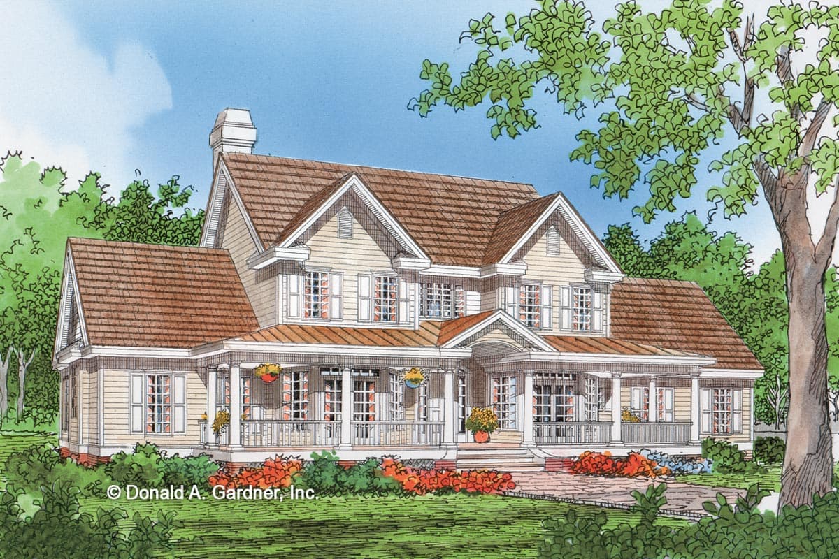 Plan 444331GDN: 4-Bed Twin-Gabled Farmhouse with 50'-Wide Porches Front and Back - Image #9 - Country, Farmhouse, Modern Farmhouse, New American, Traditional