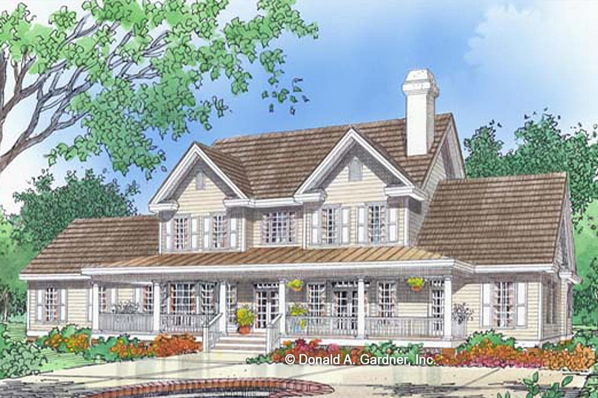 Plan 444331GDN: 4-Bed Twin-Gabled Farmhouse with 50'-Wide Porches Front and Back - Image #10 - Country, Farmhouse, Modern Farmhouse, New American, Traditional