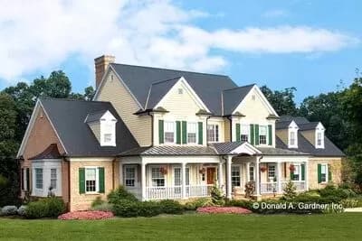 4-Bed Twin-Gabled Farmhouse with 50'-Wide Porches Front and Back