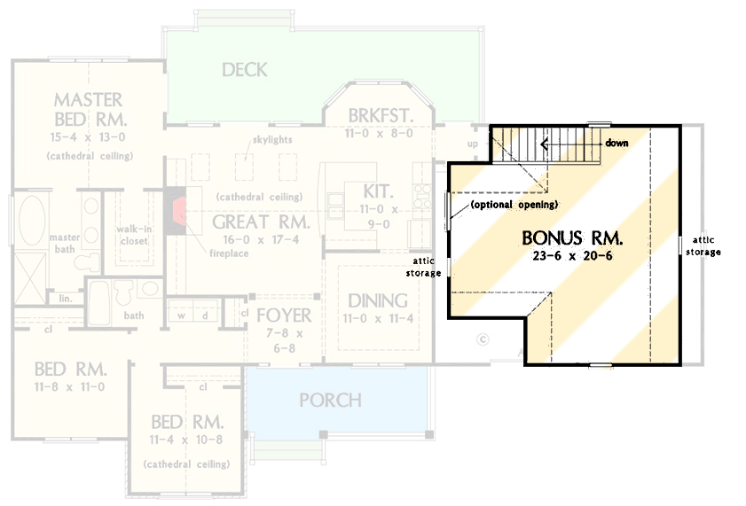 Plan 444333GDN: 1511 Square Foot One-story Craftsman Home Plan with 3 Bedrooms - Floor Plan - Bonus Level - Craftsman, Ranch, Traditional