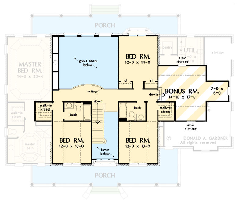 Plan 444335GDN: Traditional Farmhouse Plan with Main-floor Master Bedroom - Floor Plan - 2nd Floor - Country, Farmhouse, Traditional
