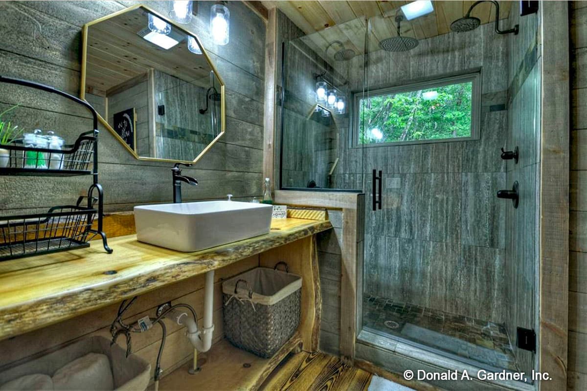 Plan 444351GDN: Tiny One Bedroom Cabin with Wraparound Porch - Image #11 - Cabin, Mountain, Rustic, Vacation