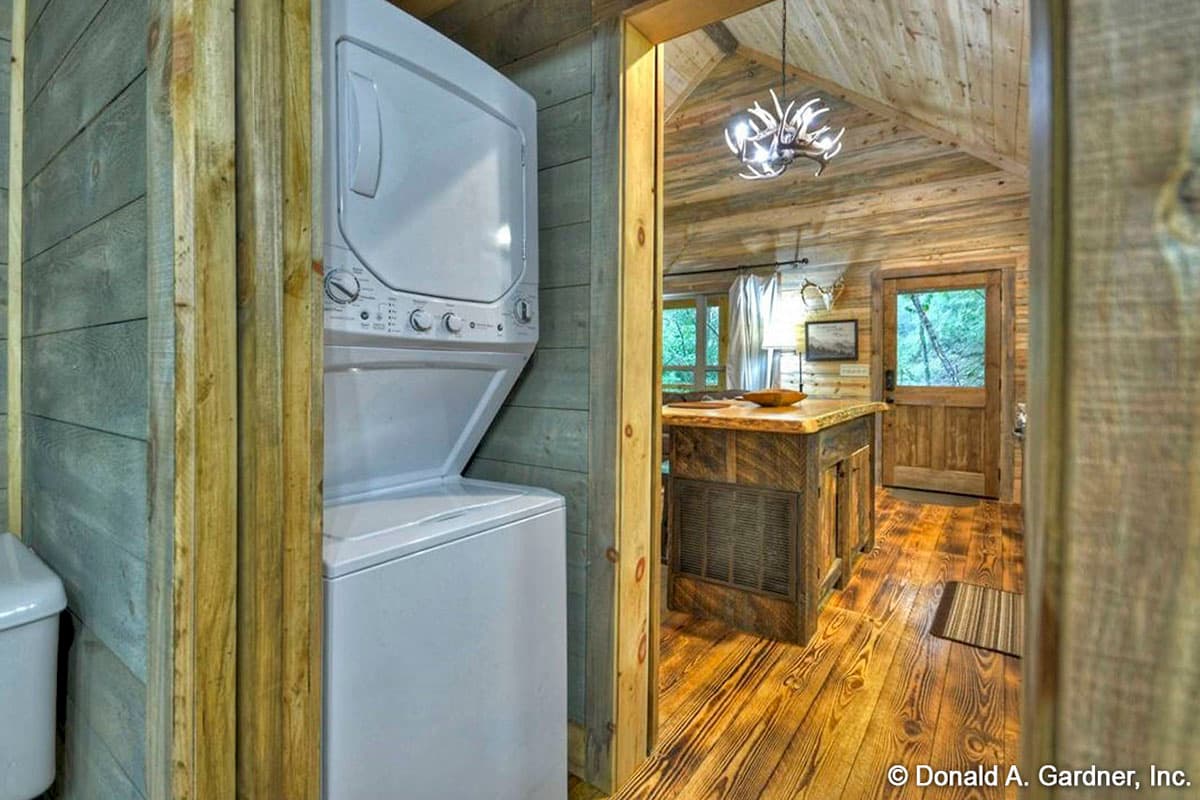 Plan 444351GDN: Tiny One Bedroom Cabin with Wraparound Porch - Image #12 - Cabin, Mountain, Rustic, Vacation