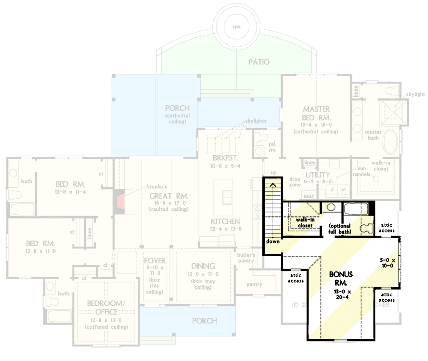 Plan 444352GDN: 2300 Sq Ft Modern Farmhouse with Home Office Option and Bonus Expansion - Floor Plan - Bonus Floor - Country, Farmhouse, Modern Farmhouse, New American, Traditional