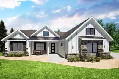 3-Bed New American Ranch Home Plan with Home Office and RV Garage - 2741 Sq Ft