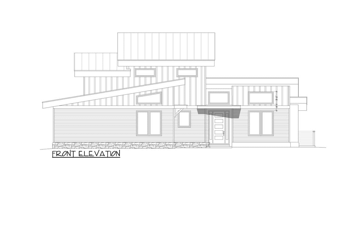 Plan 680011VR: 2120 Square Foot Modern Lake House Plan for a Rear Sloped Lot - Image #4 - Contemporary, Mid Century Modern, Mountain, Northwest