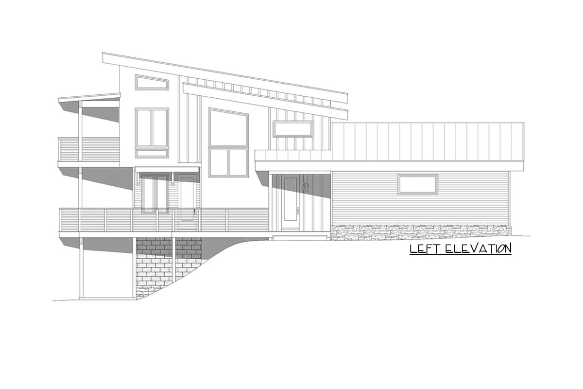 Plan 680011VR: 2120 Square Foot Modern Lake House Plan for a Rear Sloped Lot - Image #5 - Contemporary, Mid Century Modern, Mountain, Northwest