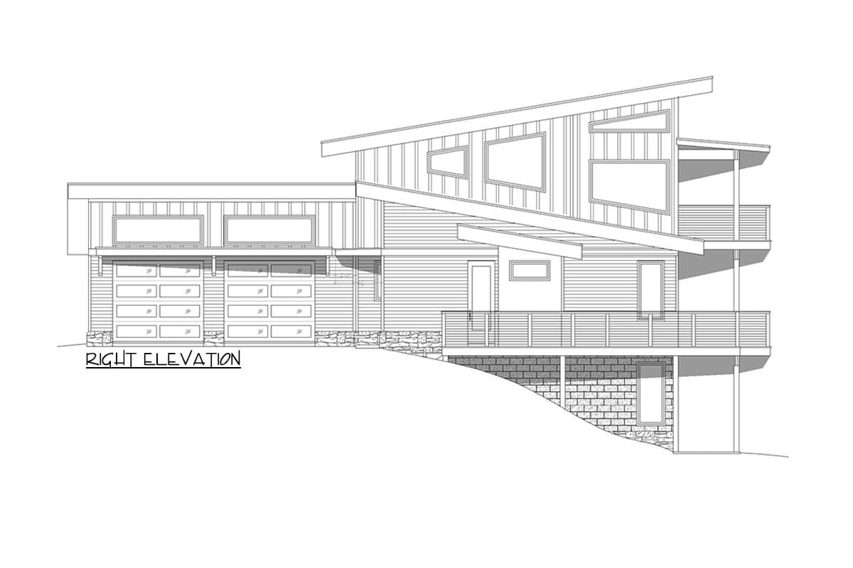 Plan 680011VR: 2120 Square Foot Modern Lake House Plan for a Rear Sloped Lot - Image #7 - Contemporary, Mid Century Modern, Mountain, Northwest