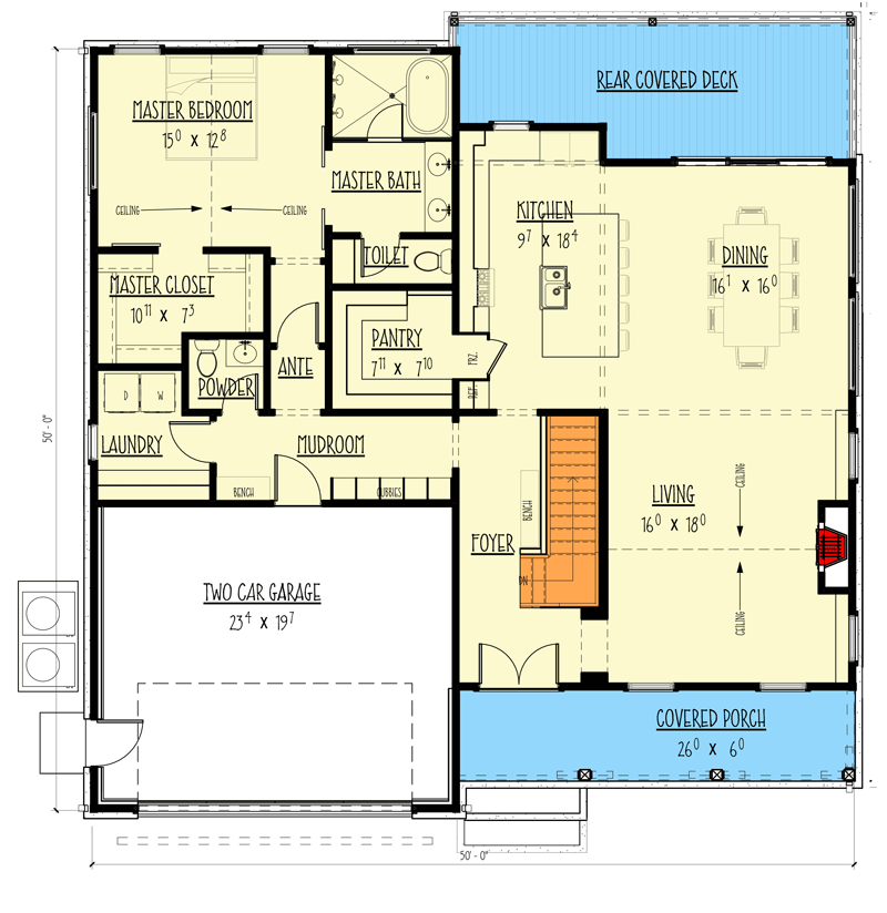 Plan 275014CMM: 4-Bed Craftsman Plan with Finished Basement - 2675 Sq Ft - Floor Plan - Main Level - Craftsman, Farmhouse, Modern Farmhouse, New American