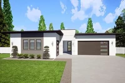 2300 Square Foot Mid-Century Modern House Plan with Home Office Option