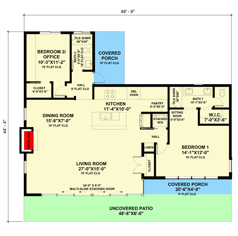 Plan 420052WNT: Contemporary Cabin Promoting Indoor-Outdoor Living - 1370 Sq Ft - Floor Plan - Main Level - Cabin, Contemporary, Modern, Mountain, Ranch, Scandinavian
