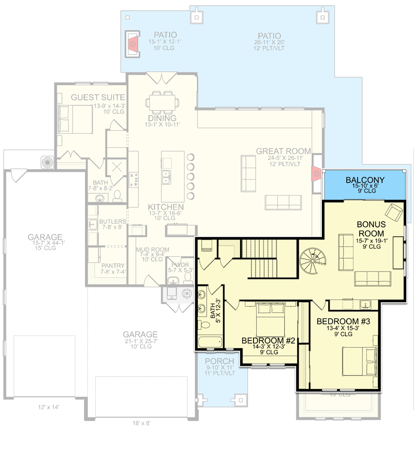 Plan 580013DFT: 4-Bed New American Home Plan with 3rd Floor Eagles Nest - Floor Plan - 2nd Floor - Country, Craftsman, Mountain, New American, Rustic, Traditional