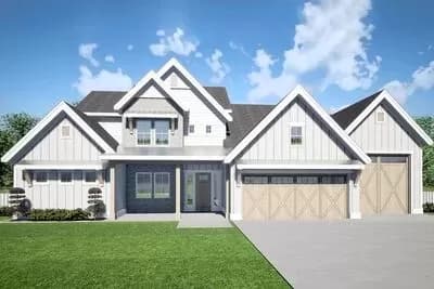 4-Bed Modern Farmhouse Plan with RV Garage and Main-floor Master
