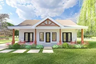 Compact One-Story House Plan with 6'-Deep Front Porch