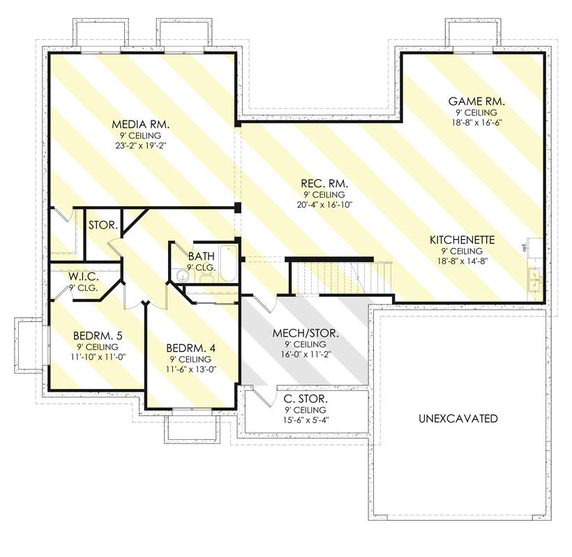 Plan 490049NAH: 3 Bed Modern Ranch Home Plan with Flex Room - Floor Plan - Optionally Finished Basement - Craftsman, European, New American, Ranch, Transitional