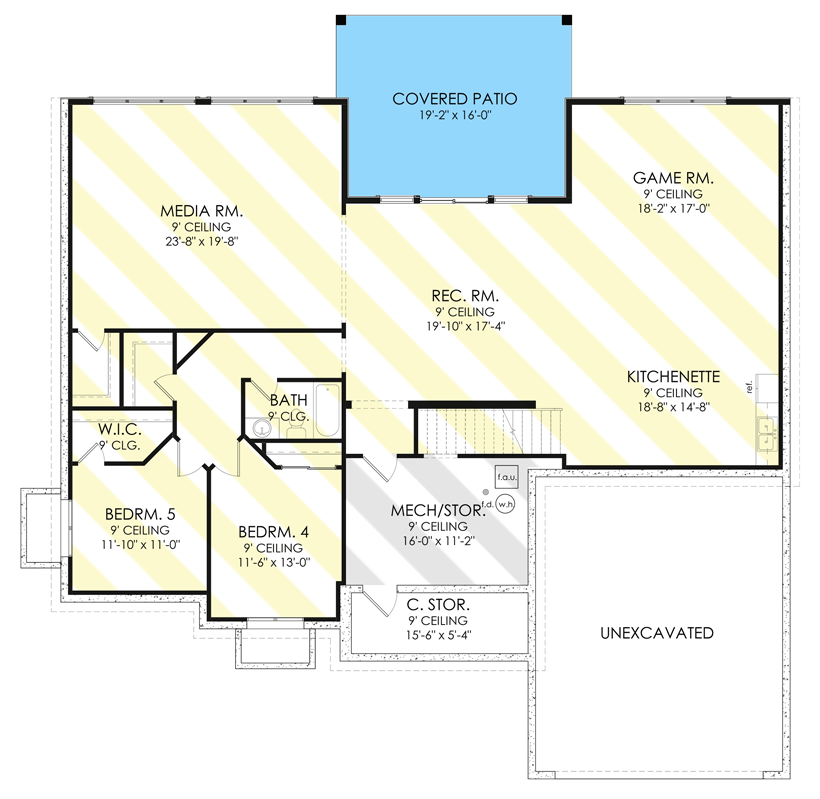 Plan 490049NAH: 3 Bed Modern Ranch Home Plan with Flex Room - Floor Plan - Optionally Finished Walkout Basement
 - Craftsman, European, New American, Ranch, Transitional