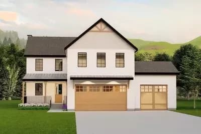 Craftsman Farmhouse Plan with 3 Car Garage and an Upstairs Office