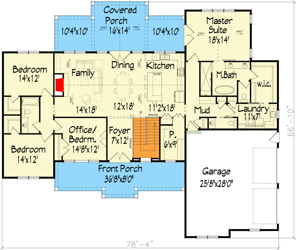 Plan 800001GDP: Modern Farmhouse Ranch with Vaulted Interior with Optional Basement In-Law Suite - 2495 Sq Ft - Floor Plan - Main Level - Country, Craftsman, Modern Farmhouse, New American, Ranch