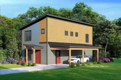Modern Industrial-style House Plan with Carport