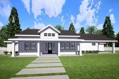 3-Bed Modern Farmhouse Ranch House Plan with 3-Car Garage - 1746 Sq Ft