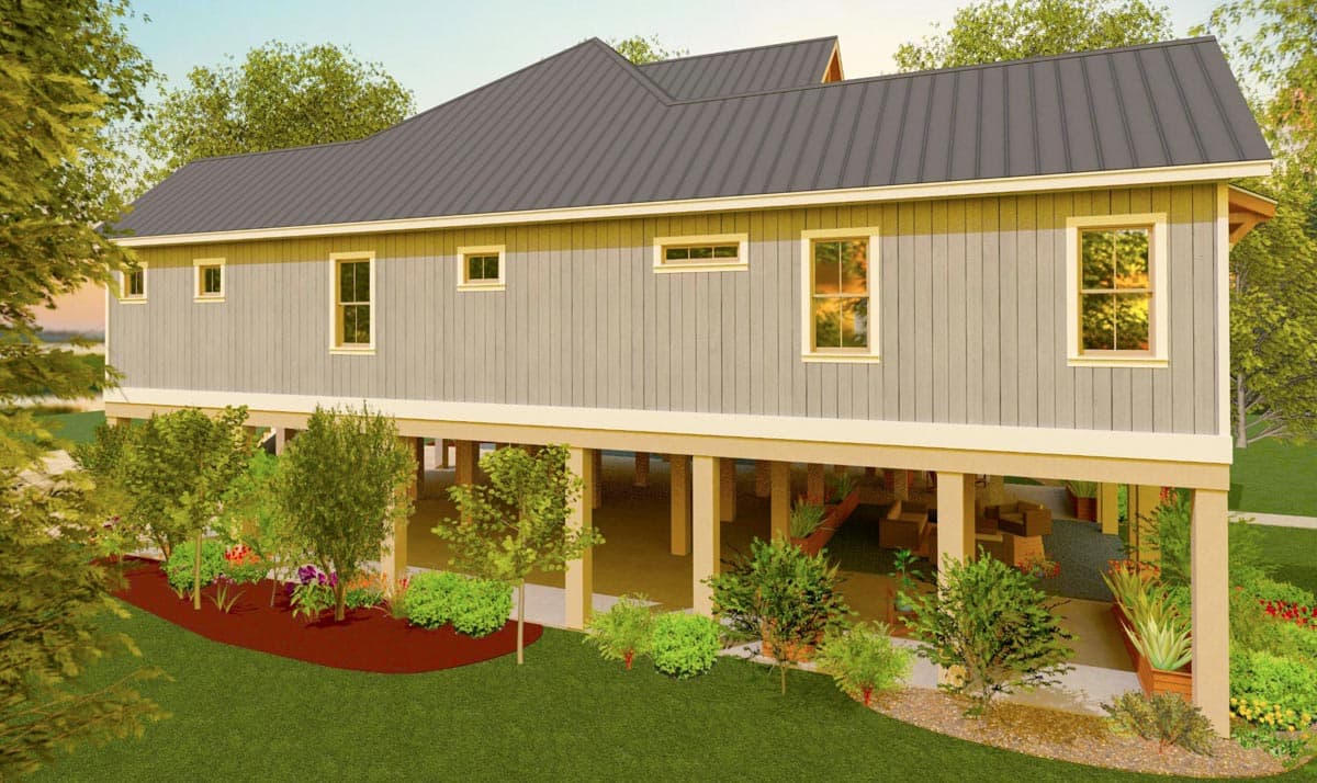 Plan 765042TWN: 3-Bed Country Cottage House Plan on Pilings with Elevator - 2409 Sq Ft - Image #4 - Coastal, Cottage, Country, Craftsman, Traditional