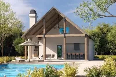 Pool House Plan with Upstairs Game Room - 566 Sq Ft