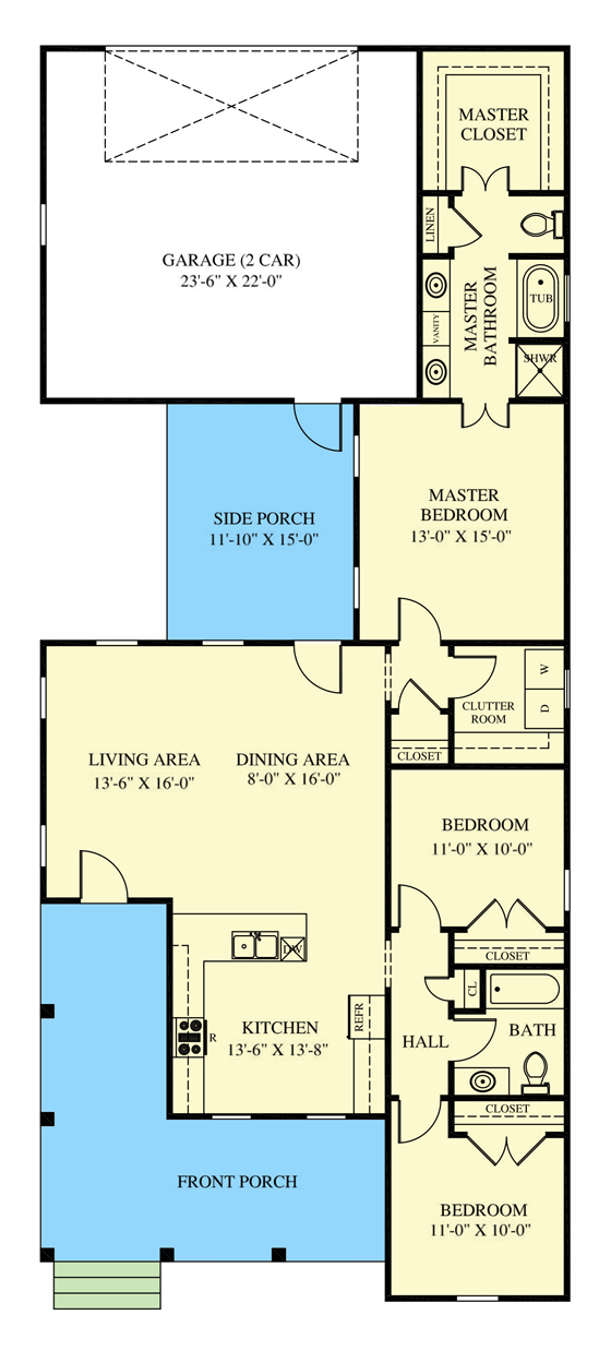 Plan 521021TTL: Exclusive One-level Southern Home Plan with Wraparound Porch - Floor Plan - Main Level - Cottage, Country, Southern, Traditional, Vacation