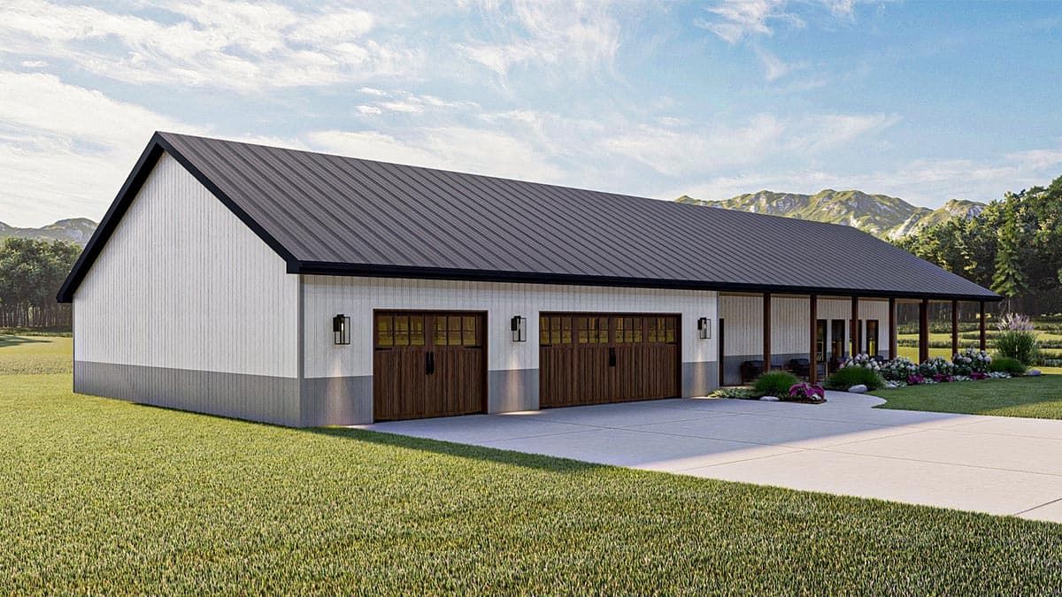 Plan 623133DJ: Barndominium Style Post Frame Home w/ Wrap Around Porch - Image #5 - Barndominium, Craftsman, New American