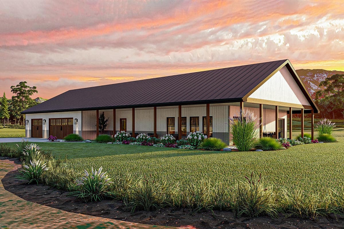 Plan 623133DJ: Barndominium Style Post Frame Home w/ Wrap Around Porch - Image #15 - Barndominium, Craftsman, New American