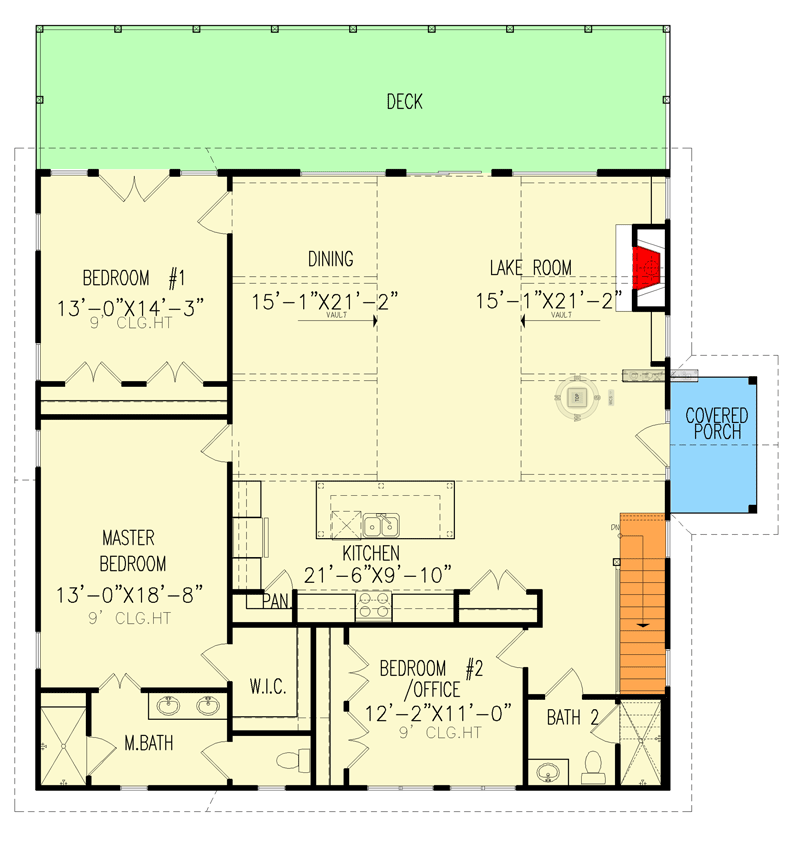 Plan 25779GE: Hillside Home Plan with Large Outdoor Spaces in Back - 1890 Sq Ft - Floor Plan - Main Level - Contemporary, Craftsman, Mountain, New American, Northwest, Rustic, Vacation