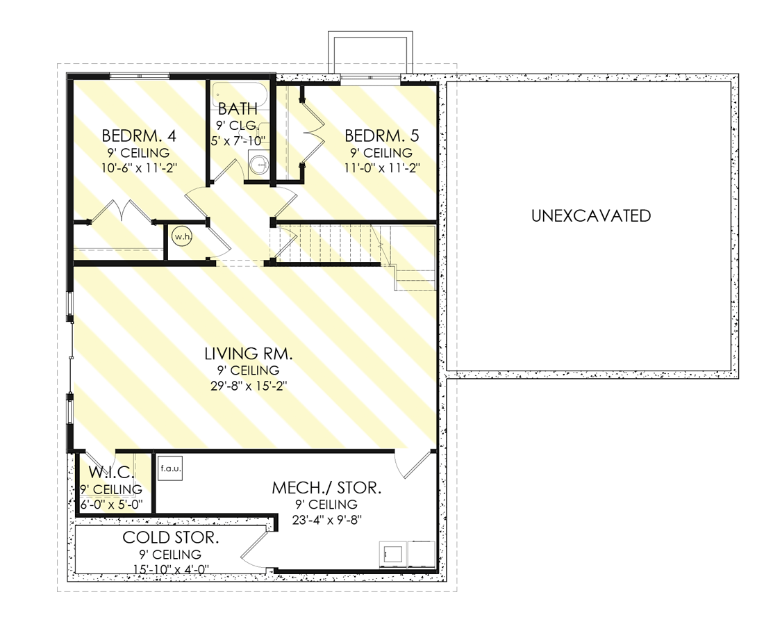 Plan 490052NAH: Petite 3 Bed Country Cottage House Plan with Optional Finished Lower Level - 1209 Sq Ft - Floor Plan - Optional Walkout Basement Foundation Layout (Left Side) - Cottage, Country, Craftsman, Modern Farmhouse