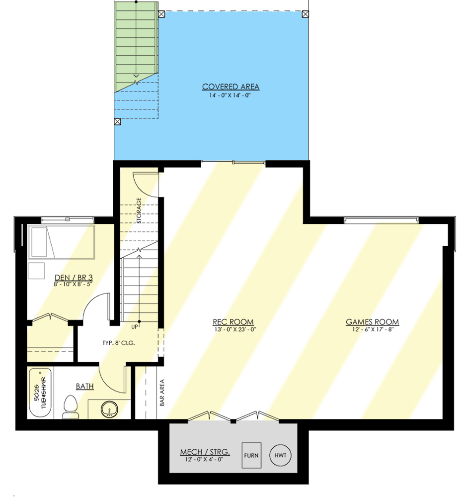 Plan 270061AF: 2-Bedroom Traditional Cottage House Plan with Vaulted Living Space - 967 Sq Ft - Floor Plan - Unfinished Basement  - Cabin, Cottage, Country, Craftsman, New American, Rustic, Traditional