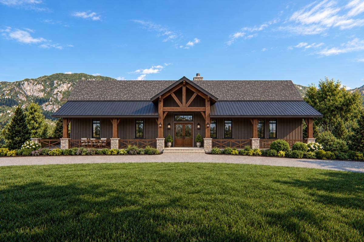 Plan image - 871024JEN:Mountain Cottage House Plan with Four Bedrooms and Expansive Wraparound Porch