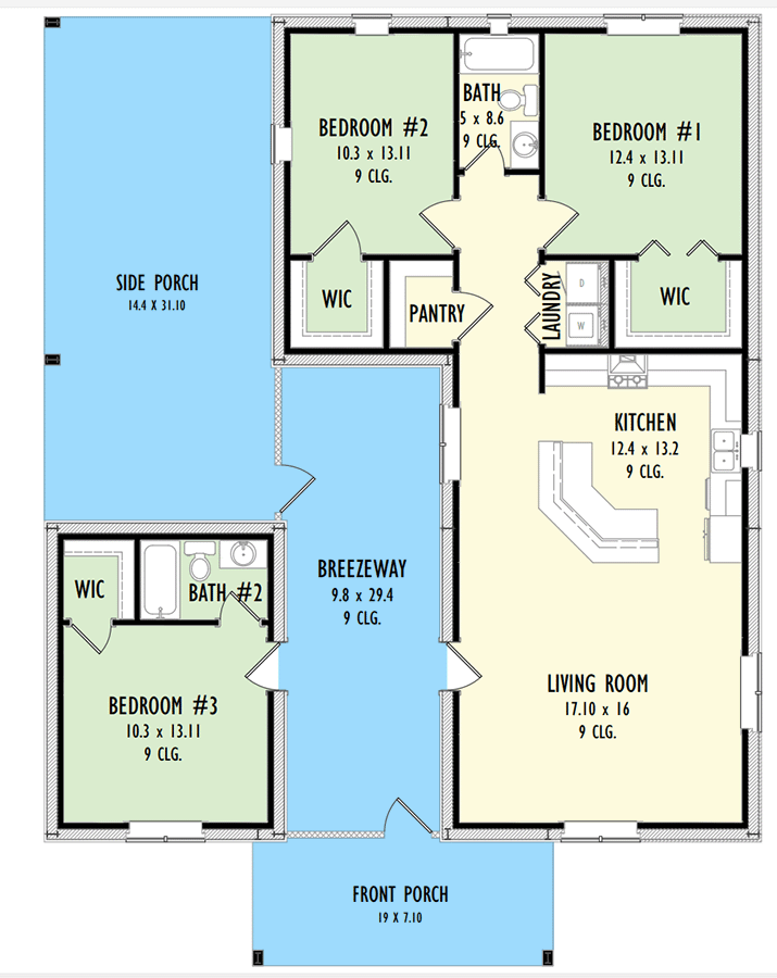 Plan 777021MTL: 3-Bed Rustic House Plan with Private Bedroom Suite and Large Side Porch - Floor Plan - Main Level - Mountain, Rustic, Traditional