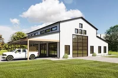 RV-Friendly Barndo-style House Plan with Carport and Home Office - 1230 Sq Ft