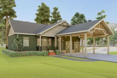 1834 Square Foot One-story House Plan with Large Carport in Front