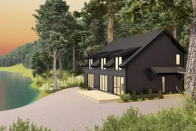 2-Story Lake House with Double-sided Fireplace