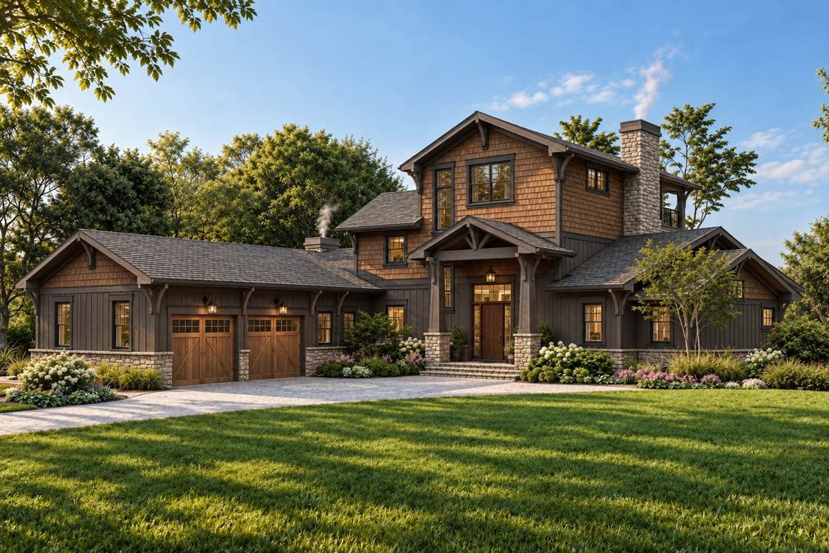 Plan image - 871026JEN:Waterfront Craftsman Plan with Stacked Rear Porches
