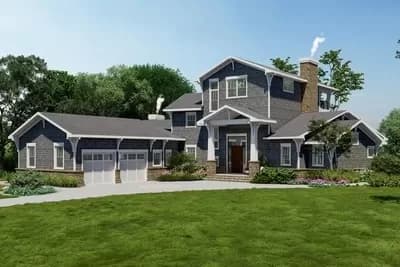 Waterfront Craftsman Plan with Stacked Rear Porches