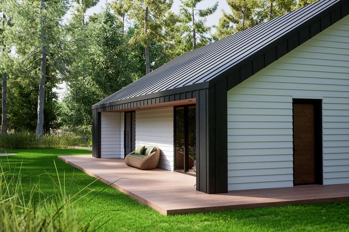 Plan 420054WNT: 1048 Square Foot Modern Cabin with 2 Bedrooms Each with Outdoor Access - Image #4 - Cabin, Contemporary, Mountain, Ranch, Rustic, Scandinavian, Vacation