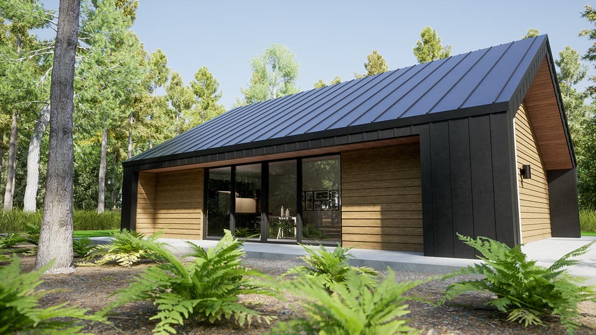Plan 420054WNT: 1048 Square Foot Modern Cabin with 2 Bedrooms Each with Outdoor Access - Image #6 - Cabin, Contemporary, Mountain, Ranch, Rustic, Scandinavian, Vacation