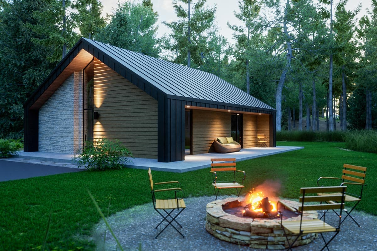 Plan 420054WNT: 1048 Square Foot Modern Cabin with 2 Bedrooms Each with Outdoor Access - Image #8 - Cabin, Contemporary, Mountain, Ranch, Rustic, Scandinavian, Vacation