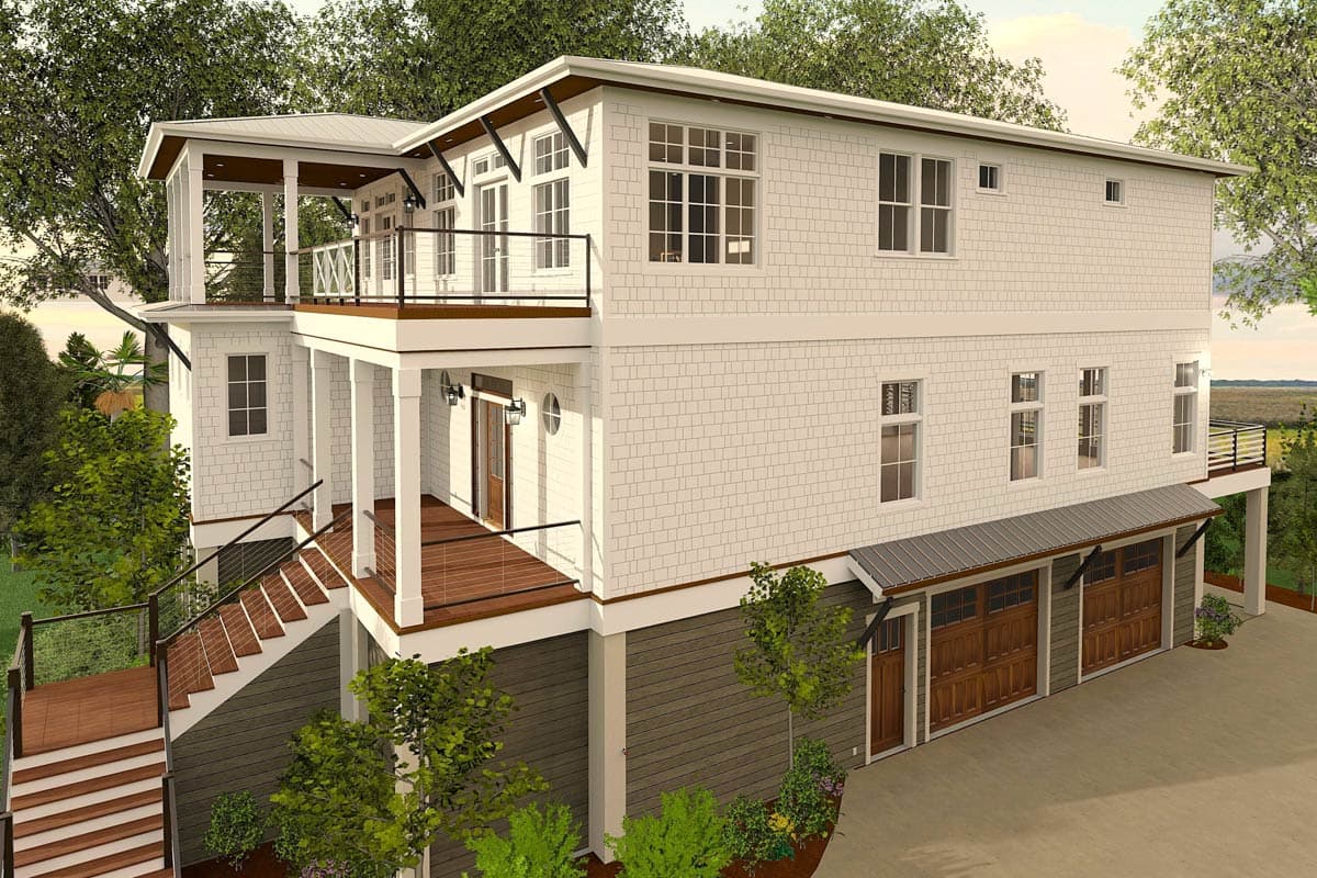 Plan 765043TWN: Low Country Shingle House Plan with Stacked Porches and an Elevator - Image #5 - Beach, Coastal, Low Country, New Orleans, Shingle
