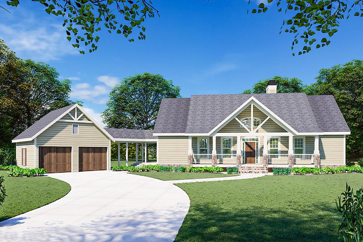 Plan 29895RL: 3205 Sq Ft Country Craftsman House Plan with Office and ...