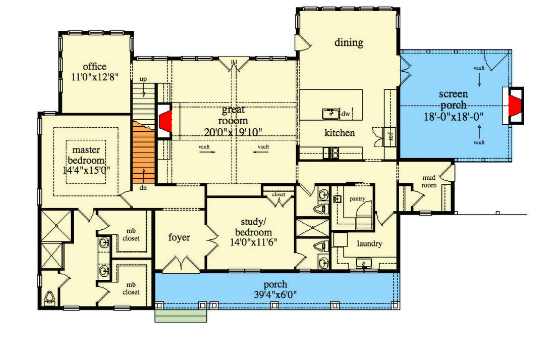 Plan 29896RL: Rustic Country Home Plan with 2-Story Great Room - Floor Plan - Main Level - Country, Craftsman, Ranch, Rustic